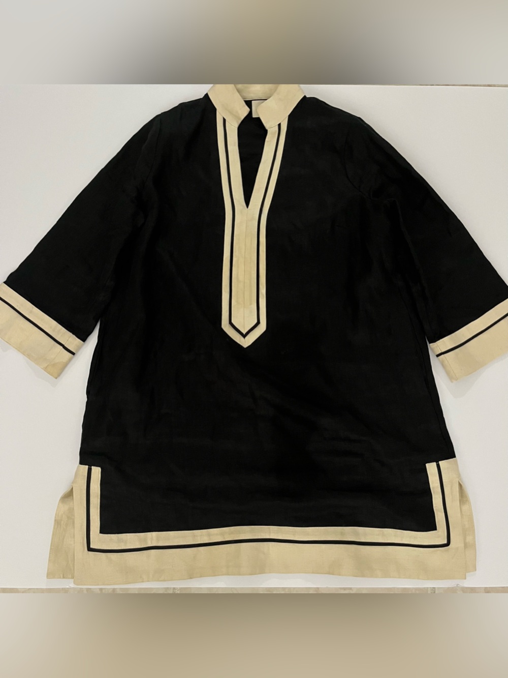 Tuckernuck Linen Collins Caftan Dress Size L Black Resort Coastal Preppy - Picture 2 of 7